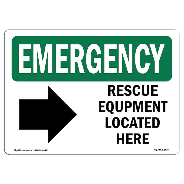 Safety Sign, OSHA EMERGENCY, 18" Height, Rescue Equipment Located Here, Landscape, EM-D-1824-L-10351